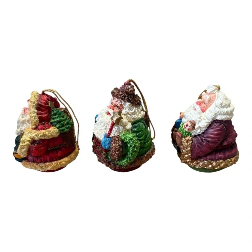 3 Roly Poly Santa Claus Ornaments 1830 1860 1900 Roman Inc Vtg 1993